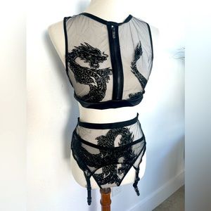 Honey Birdette Lisbeth Bra Suspender Garter Belt Panty Set size L BNWT